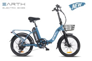 Earth Tx22 Folding Electric Bike Blue Basket